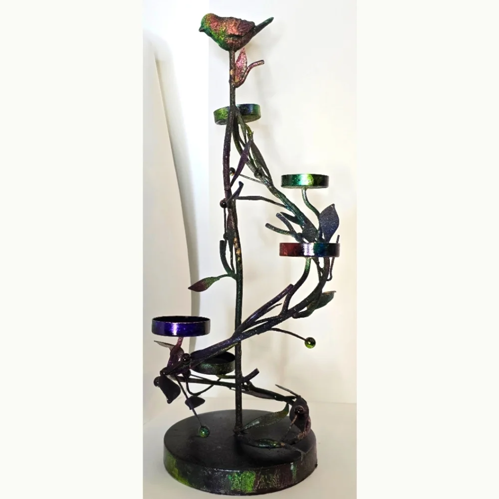 HANDCRAFTED Upcycled Metal Tea Light Candle Holder HANDPAINTED Table Art Decor